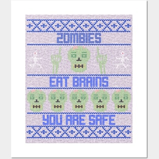 Zombies Eat Brains You Are Safe Faux Sweater Funny Halloween Design Posters and Art